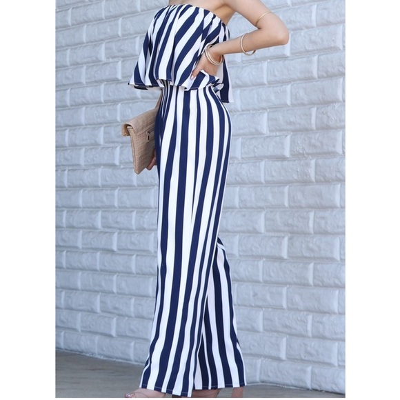 Striped Strapless Jumpsuit - Picture 2 of 5